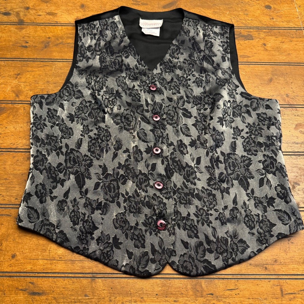 Classique Collections‎ Women's Floral Vest Size S Pink Button V Neck Formal